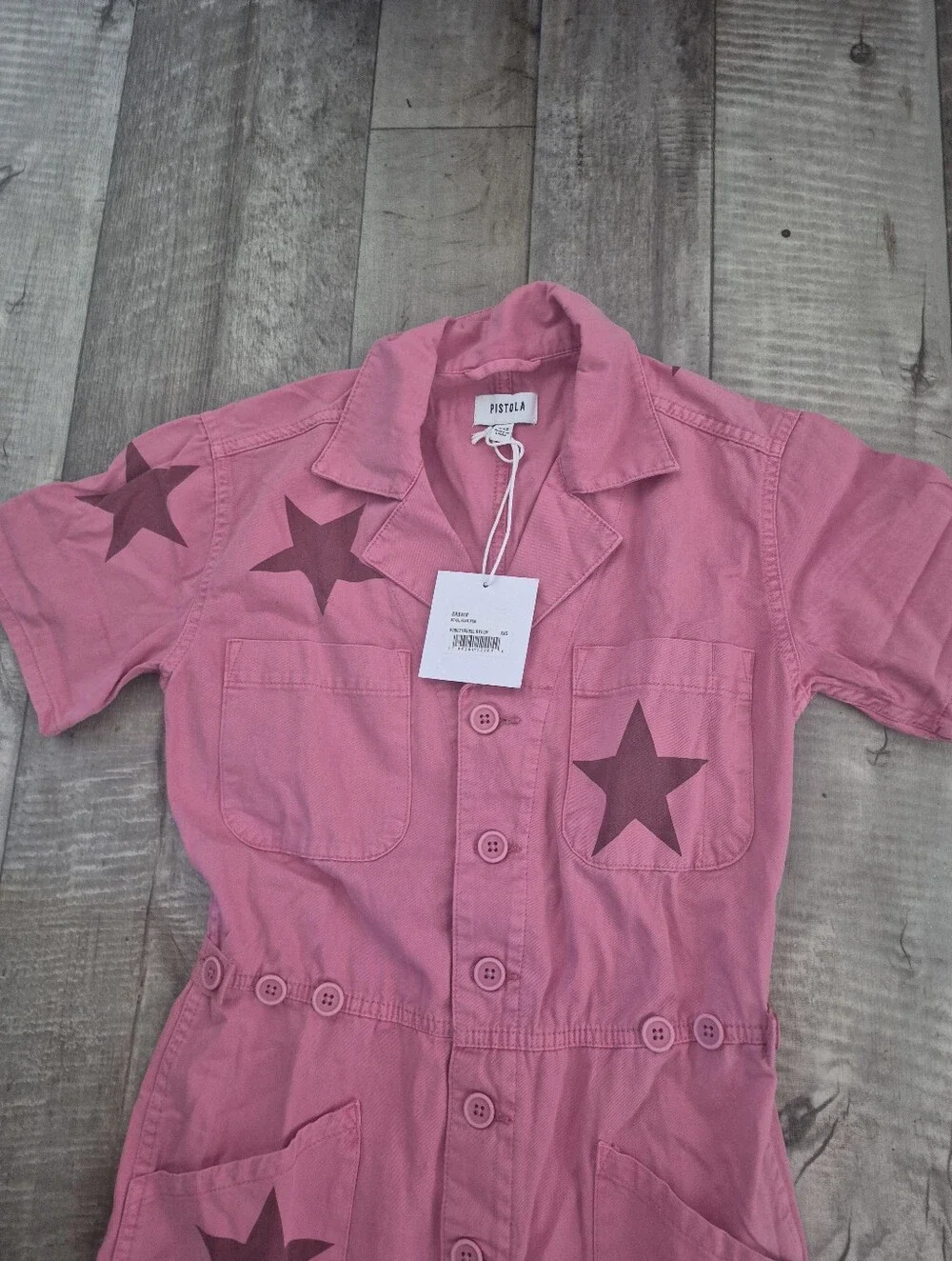 Pistola Grover Star Print Field Jumpsuit Pink Relaxed Fit XXL NWT - Picture 2 of 8